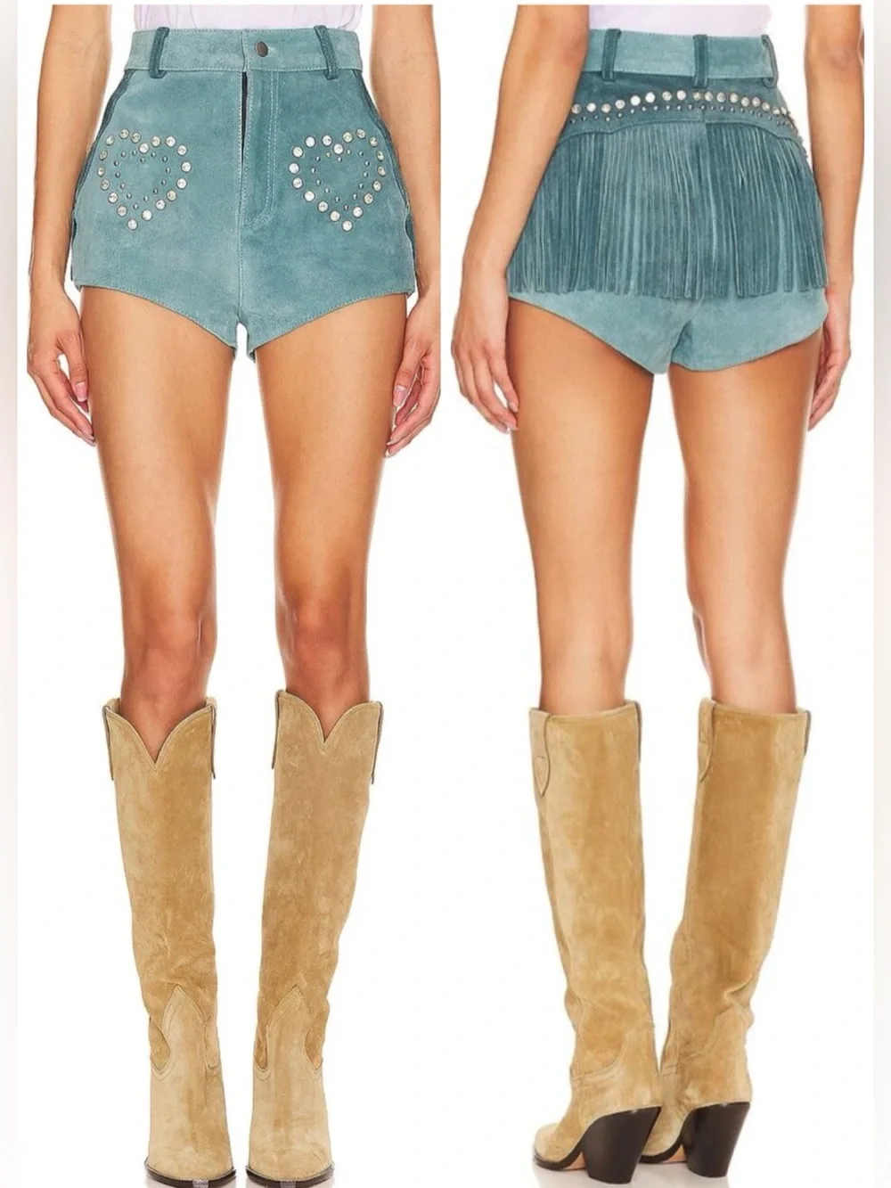 Understated Leather Wanted Shorts Suede Rhinestone Heart Fringe Booty Shorts XL